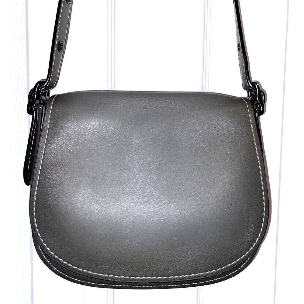 Genuine Coach Crossbody Saddle Bag No SD-20115 Gray Glove Tanned leather - Picture 1 of 12